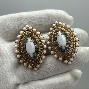 Amazing Vintage Hobe Rhinestone Earrings Clip‎ On #338